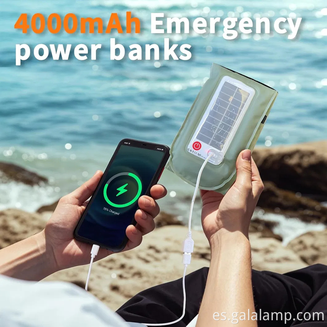 Linterna de campamento solar inflable, recargable USB, 4 modos de iluminación, IP66 impermeable, luz portátil y ligera de carpa